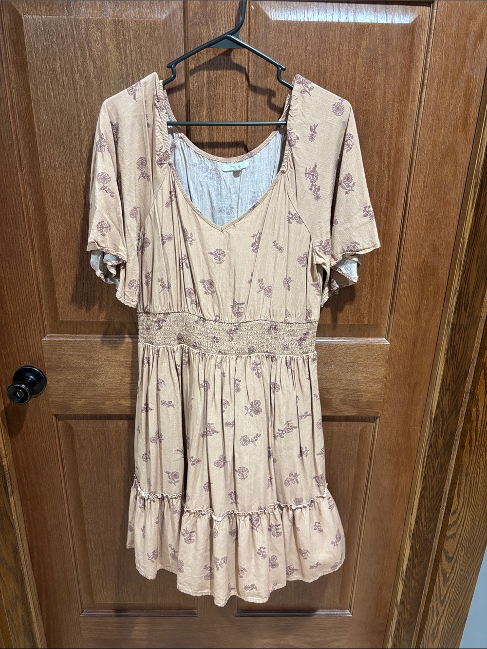 Maurices Beige Mini Dress with Mauve Floral Print